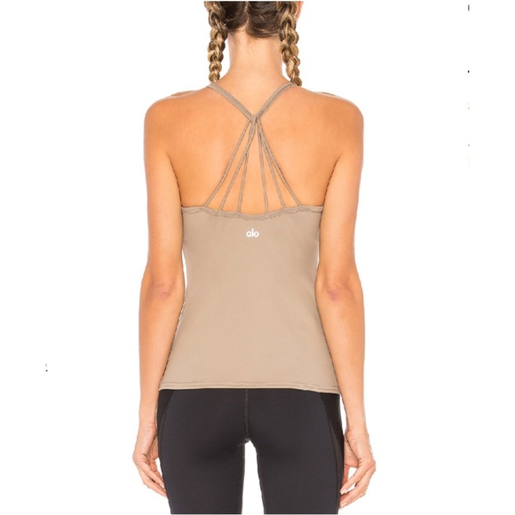 ALO Yoga Tops - ALO Yoga Sunny Strappy V-Neck Cami Top w/ Built in Bra Gravel Taupe Brown Sz XS